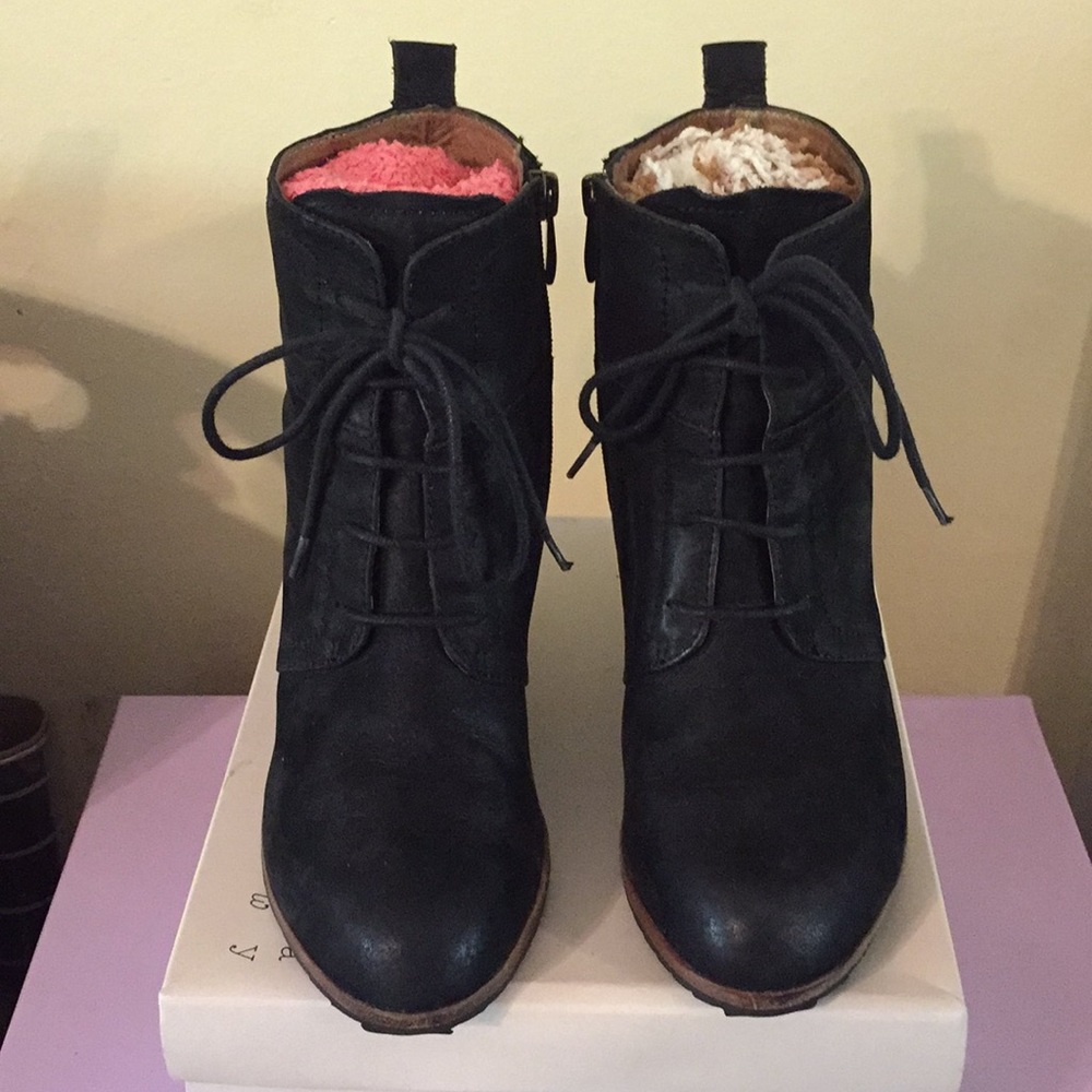 Biala genuine leather wedge heeled black booties